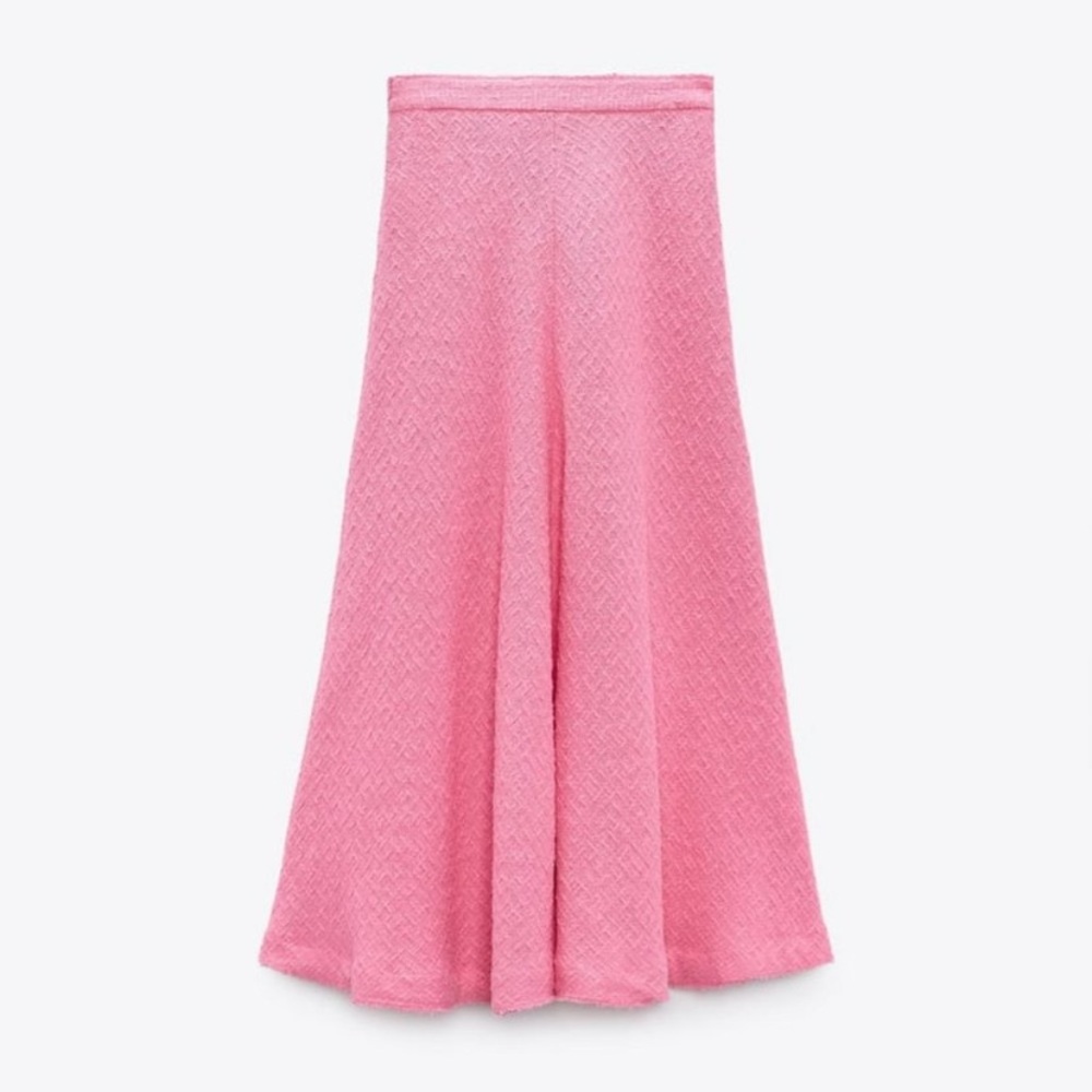 Zara | Textured Tweed-Like Pink Midi Skirt | Size L | Blogger Favorite - Picture 8 of 14